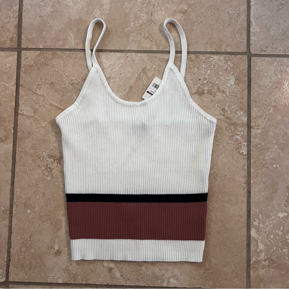 NEW White and Brown Ribbed Women's Top